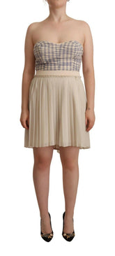 Guess Beige Checkered Pleated A-line Strapless Bustier Dress -   -  Guess.